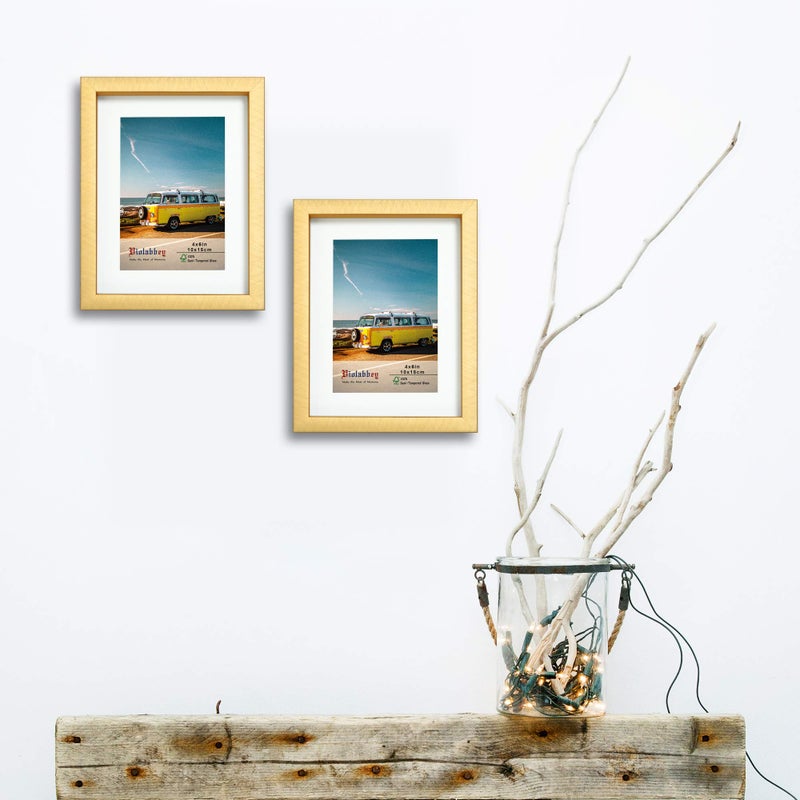 VIOLABBEY 4x6 Picture Frame Gold Set of 2, Photo Frame 4x6 with Mat or 6x8 without Mat, Wall Mount or Table Top, Semi Tempered Glass - Image 5